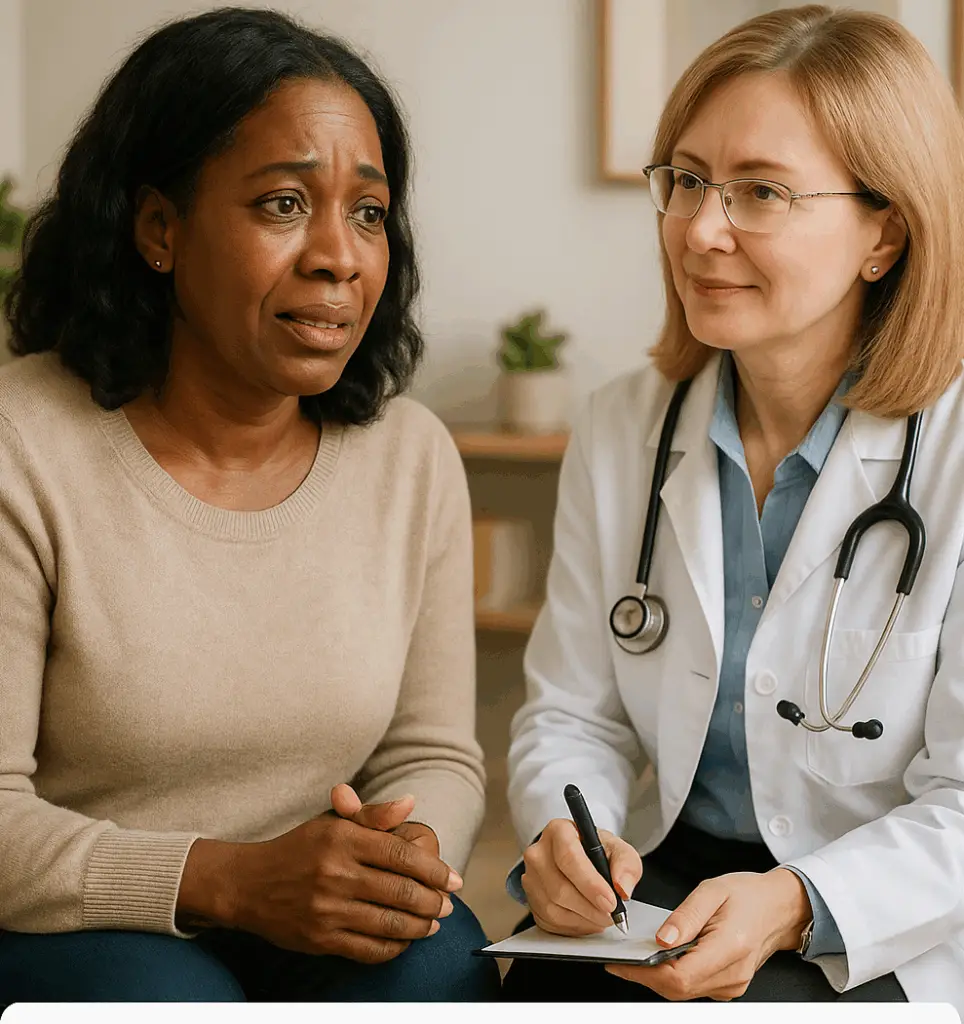 menopausal woman with doctor at Dr Iospa Psychiatry Consulting