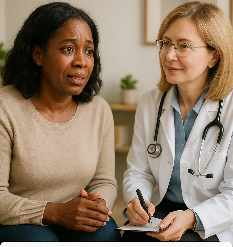menopausal woman with doctor at Dr Iospa Psychiatry Consulting
