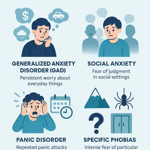 Infographic displaying the types of anxiety disorders