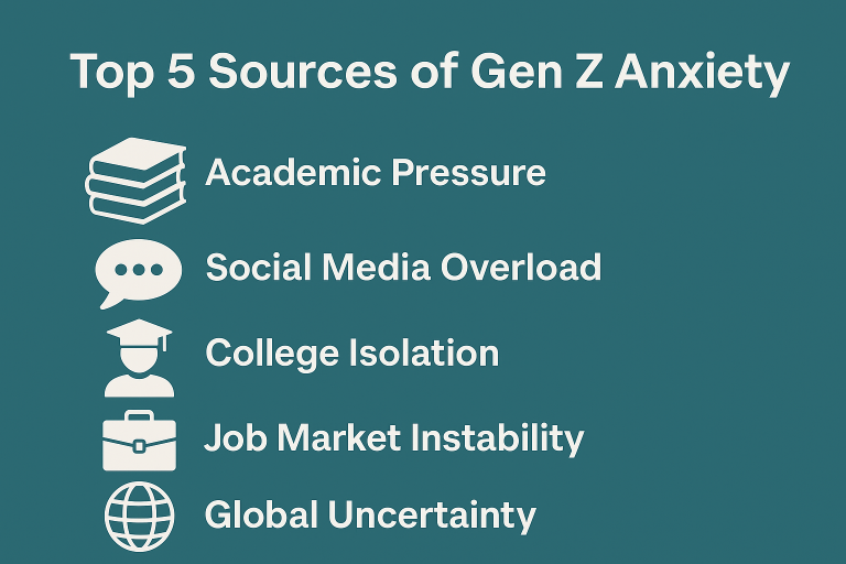 Infographic showing top 5 causes of Gen Z anxiety