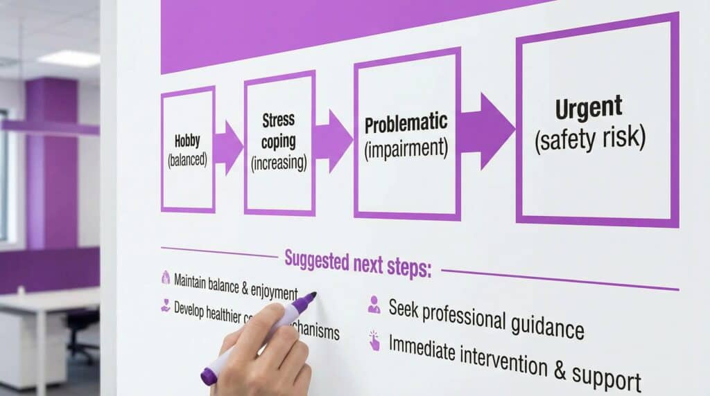 progression from healthy gaming hobby to problematic gaming and safety risk chart
