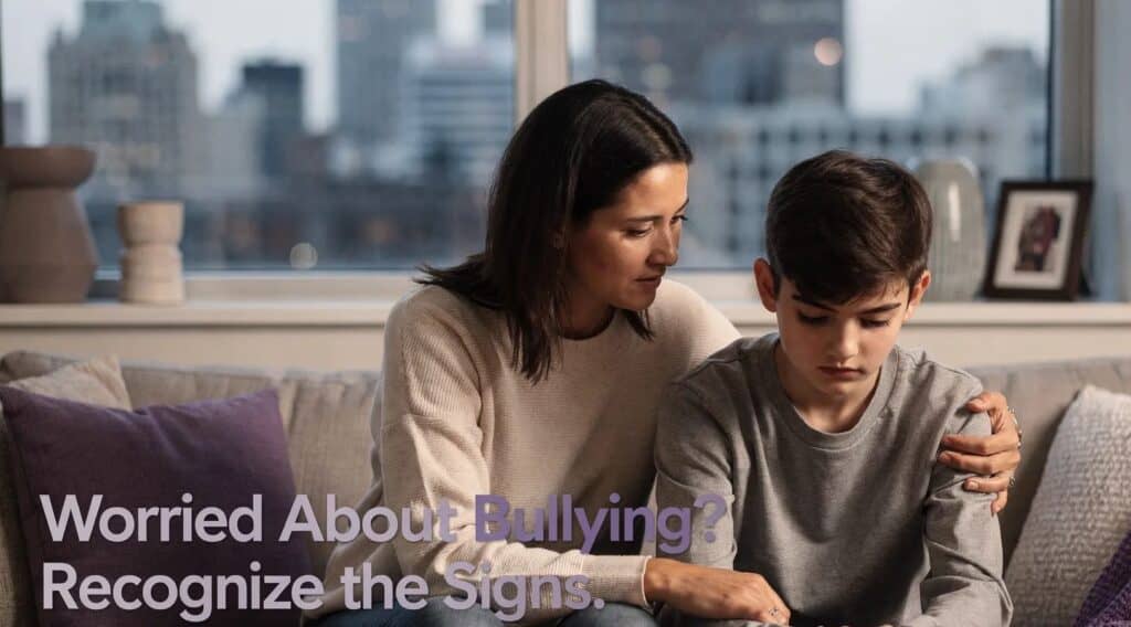 child bullied at school NYC showing withdrawal and emotional distress at home