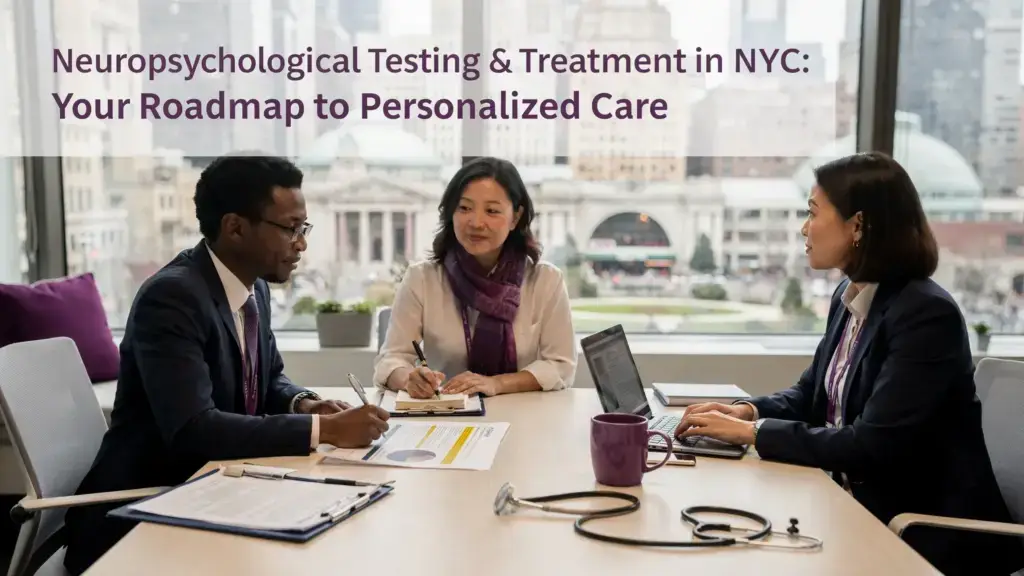 Neuropsychologist reviewing a neuropsychological evaluation report with cognitive testing results